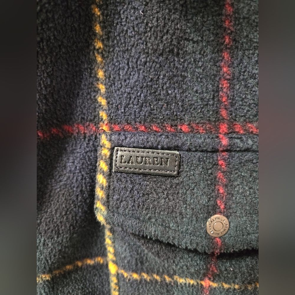 Lauren Ralph Lauren Vintage 90s Fleece Plaid Zip Green Yellow Red Front Jacket - Picture 5 of 8